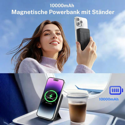 🔋50 % Rabatt! Kabellose magnetische Powerbank mit 10.000 mAh und integriertem Ständer – Lädt bis zu 3 Geräte gleichzeitig mit einer Ausgangsleistung von 15 W bzw. 22,5 W ⚡📱