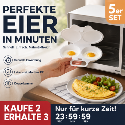 🍳 50% RABATT! Mikrowellen-Eierkocher mit Deckel und Griff – Schnell, sicher & platzsparend – Perfekt für das schnelle Frühstück, Weich- & Hartgekochte Eier in Minuten ✨