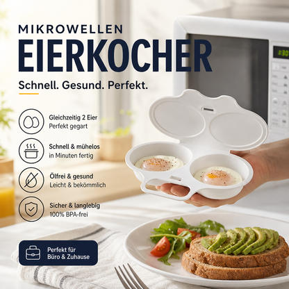 🍳 50% RABATT! Mikrowellen-Eierkocher mit Deckel und Griff – Schnell, sicher & platzsparend – Perfekt für das schnelle Frühstück, Weich- & Hartgekochte Eier in Minuten ✨