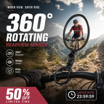 ⏳Time-Limited Special⏰360° Rotating Rearview Mirror – Clear view behind, no more neck twisting. Fits bikes, e‑bikes & motorcycles. Tool‑free silicone strap! 🛡️✨