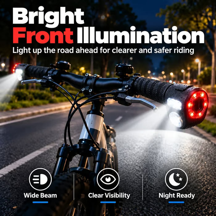 🔥HEISSER VERKAUF🔥🚴 (Paar) Zwei-Wege-Lenkersicherheitsleuchten – USB-wiederaufladbare Vorder- und Rücklichter mit versteckter Lenkerendenmontage
