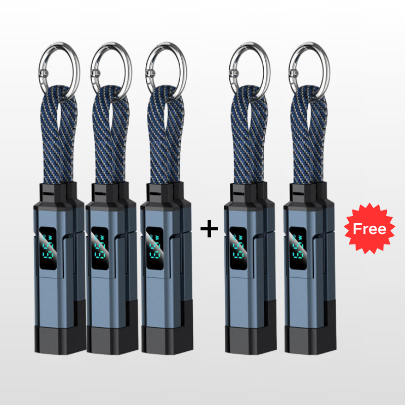 🔌 4-in-1 Ladekabel mit Digitalanzeige & Schlüsselanhänger – schnellladend, knickfest & kompakt
