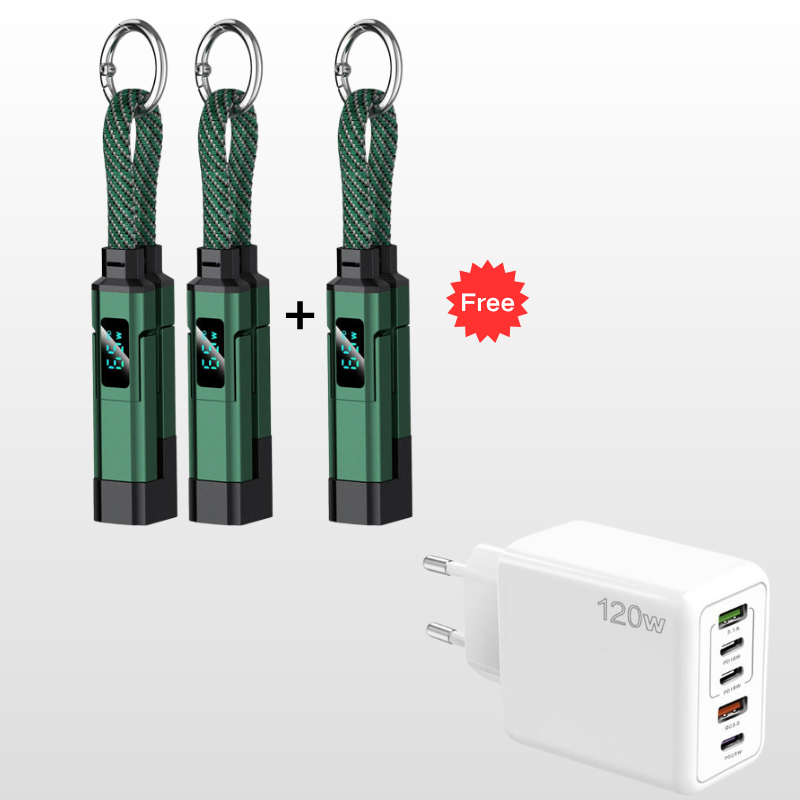 🔌 4-in-1 Ladekabel mit Digitalanzeige & Schlüsselanhänger – schnellladend, knickfest & kompakt