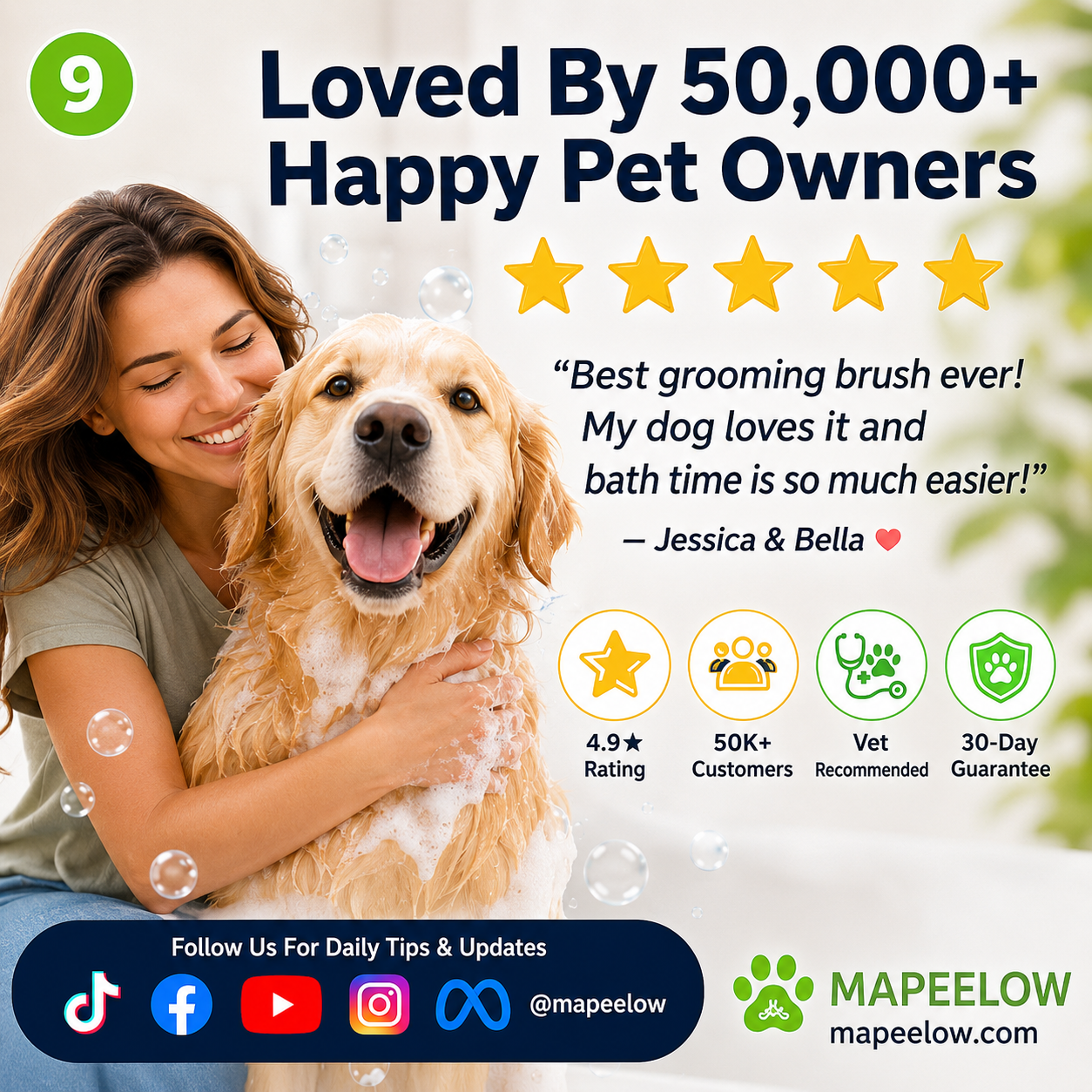 🐶 Tierbadbürste – Langer Griff, Shampoo-Spender, 2 Bürstenkopf-Optionen 🧴