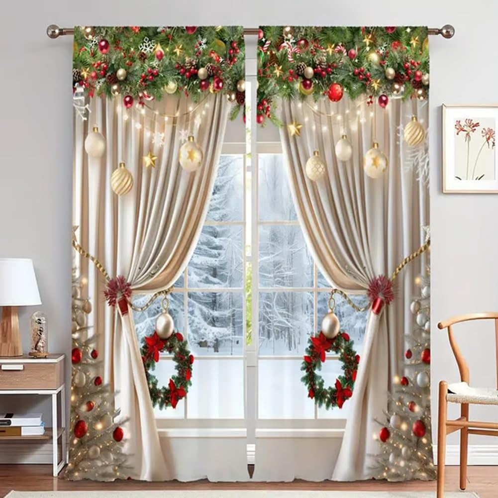 Weihnachts-Fenstervorhänge 2-teiliges Set für die Wohnungsdekoration