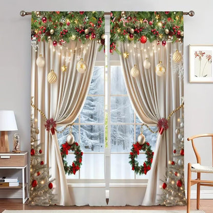 Weihnachts-Fenstervorhänge 2-teiliges Set für die Wohnungsdekoration