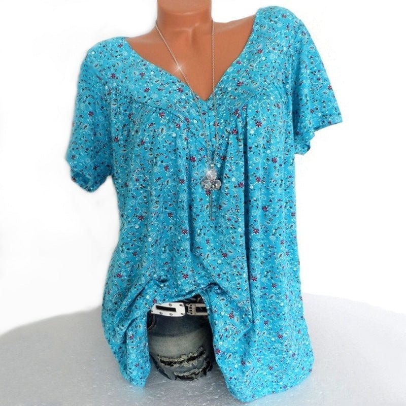 🌞Frühlingserwachen: 55% Rabatt!🌸Damen Kurzarmbluse mit Frühlingsblumenprint: V-Ausschnitt & lockere Passform – Atmungsaktiv, knitterfrei & figurschmeichelnd für Frühling & Sommer