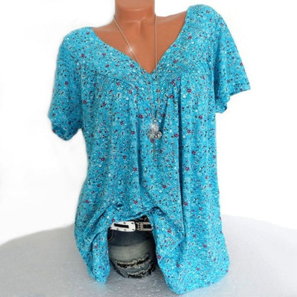 🌞Frühlingserwachen: 55% Rabatt!🌸Damen Kurzarmbluse mit Frühlingsblumenprint: V-Ausschnitt & lockere Passform – Atmungsaktiv, knitterfrei & figurschmeichelnd für Frühling & Sommer