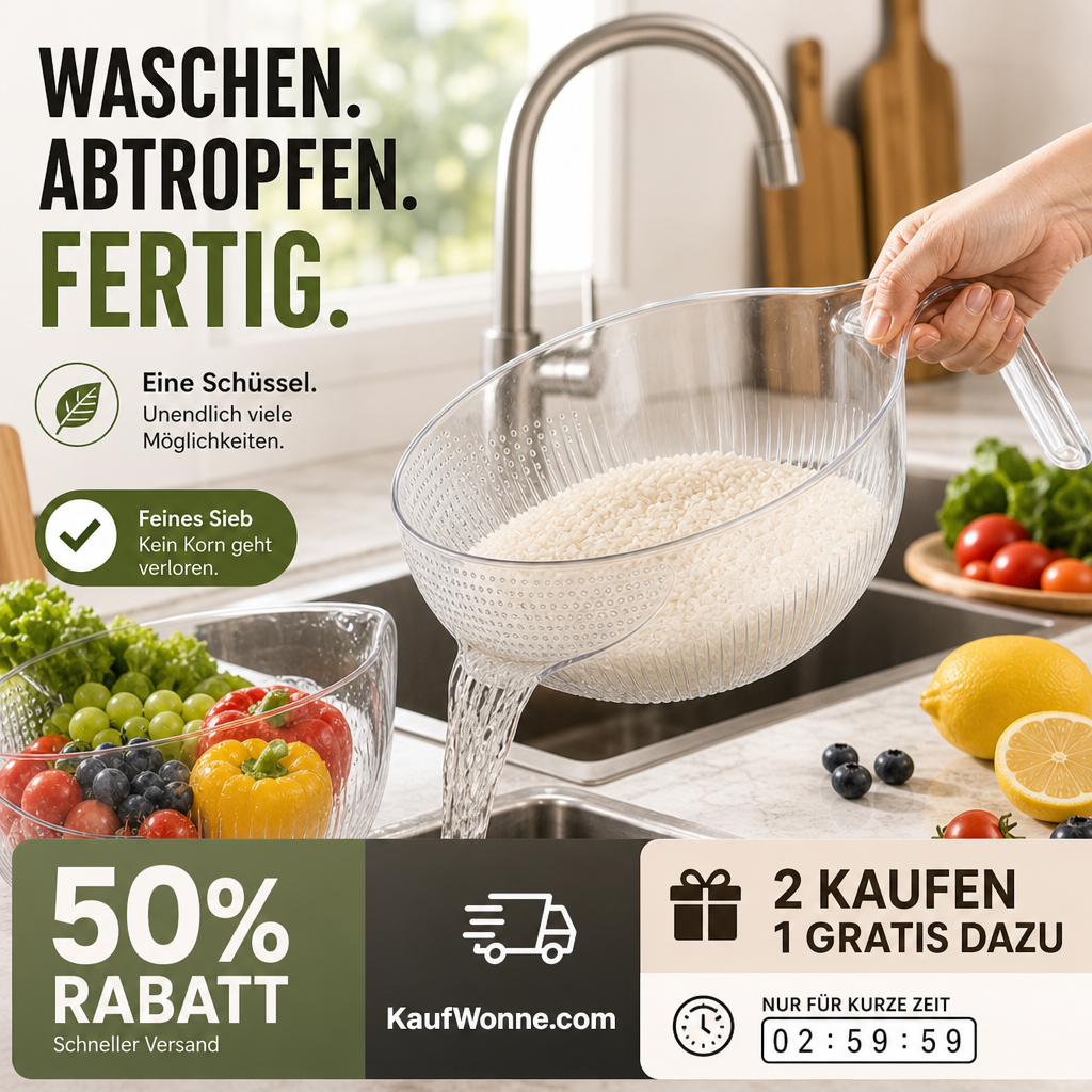 🥗Multifunktions‑Küchensieb‑Schüssel | Abtropfkorb zum Waschen, Abtropfen und Servieren von Obst, Gemüse und Pasta
