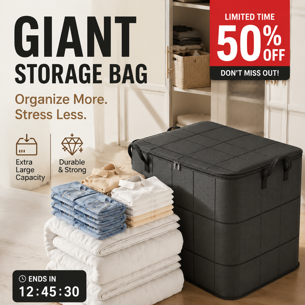 🧺 50 % RABATT! 🛏️ Staubschutzhüllen für Bettdecken und Bettwäsche – großes Fassungsvermögen, strapazierfähiges Vliesmaterial und faltbar – ideal für die saisonale Aufbewahrung 🌿