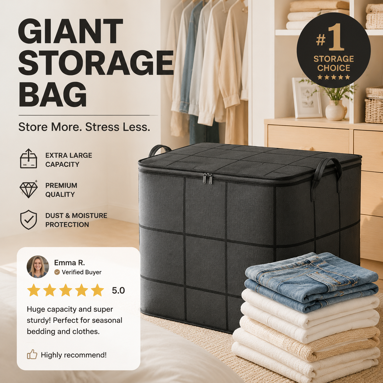 🧺 50 % RABATT! 🛏️ Staubschutzhüllen für Bettdecken und Bettwäsche – großes Fassungsvermögen, strapazierfähiges Vliesmaterial und faltbar – ideal für die saisonale Aufbewahrung 🌿