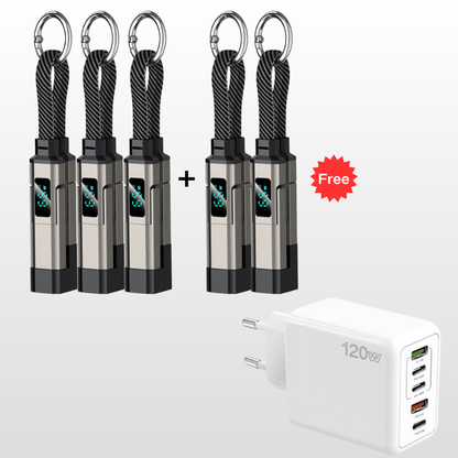🔌 4-in-1 Ladekabel mit Digitalanzeige & Schlüsselanhänger – schnellladend, knickfest & kompakt
