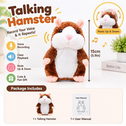 Sprechender Plüsch-Hamster – wiederholt alles, was man sagt, bewegt dabei automatisch den Kopf; ein Riesenspaß für Kinder und Erwachsene