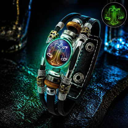 🎉 Sonderangebot 2026 – Über 21.300 Stück verkauft!🔥 Im Dunkeln leuchtendes Lederarmband mit Sternzeichen