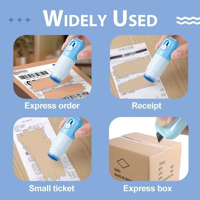 🛡️ Thermopapier-Löscher mit Kartonöffner – 2-in-1 Privatsphäre-Schutz – Löscht Namen & Adresse auf Quittungen & Paketaufklebern – 10ml für über 100 Anwendungen