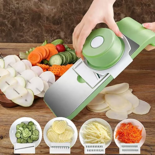 🔪 Multifunctional Kitchen Chopper with Hand Guard – 5 Blades, Non-Slip Base & Quick Vegetables Chopping 🥕⚠️📦