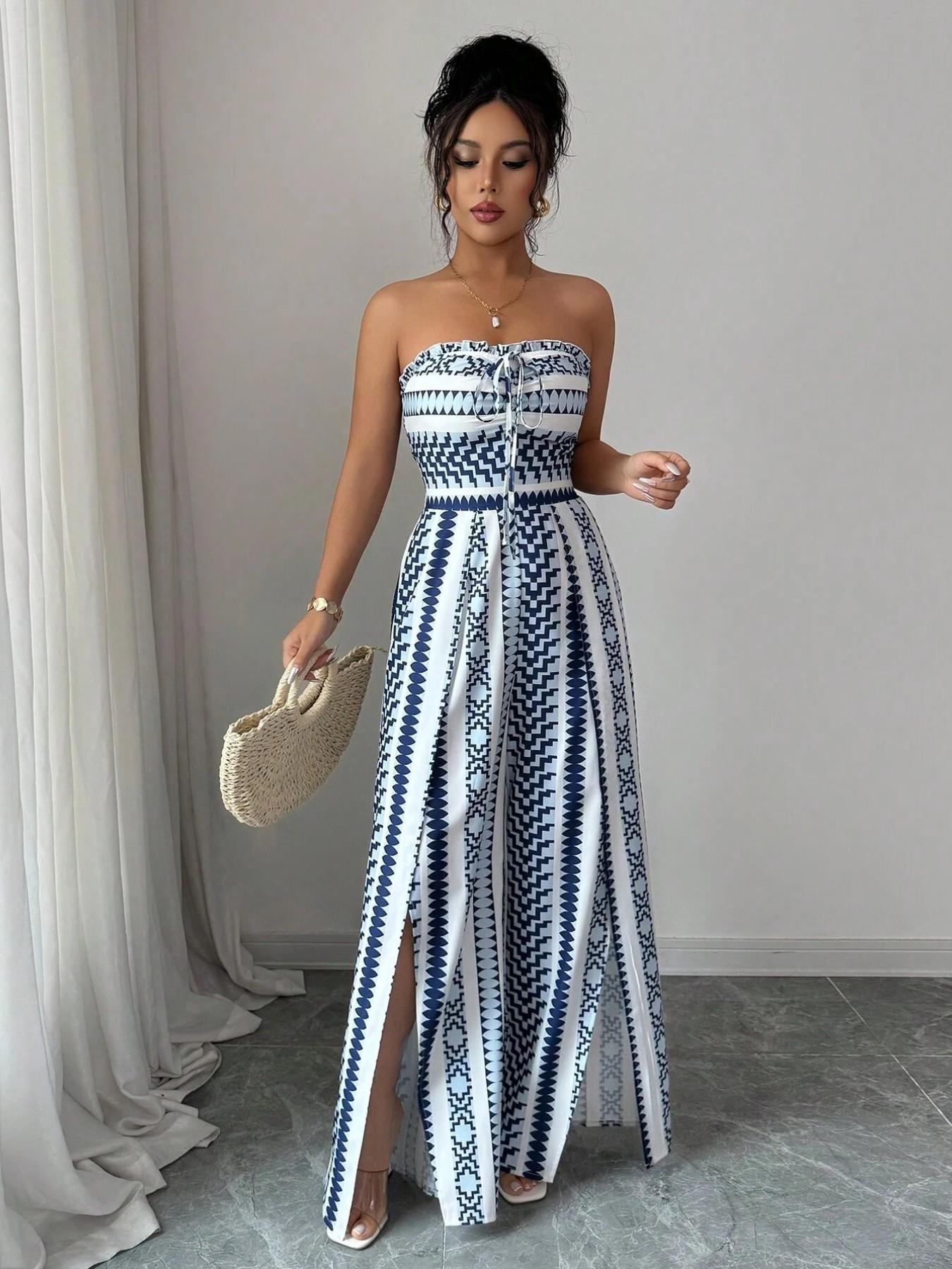 Tuta Intera Senza Spalline Floreale Boho Da Donna