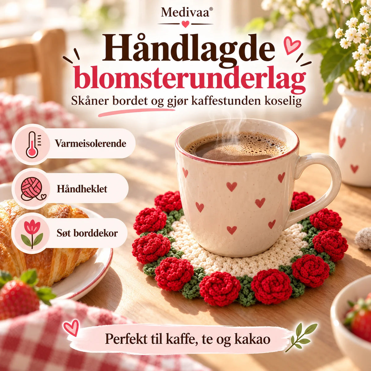 Handgefertigte Untersetzer aus Garn mit Blumenmuster