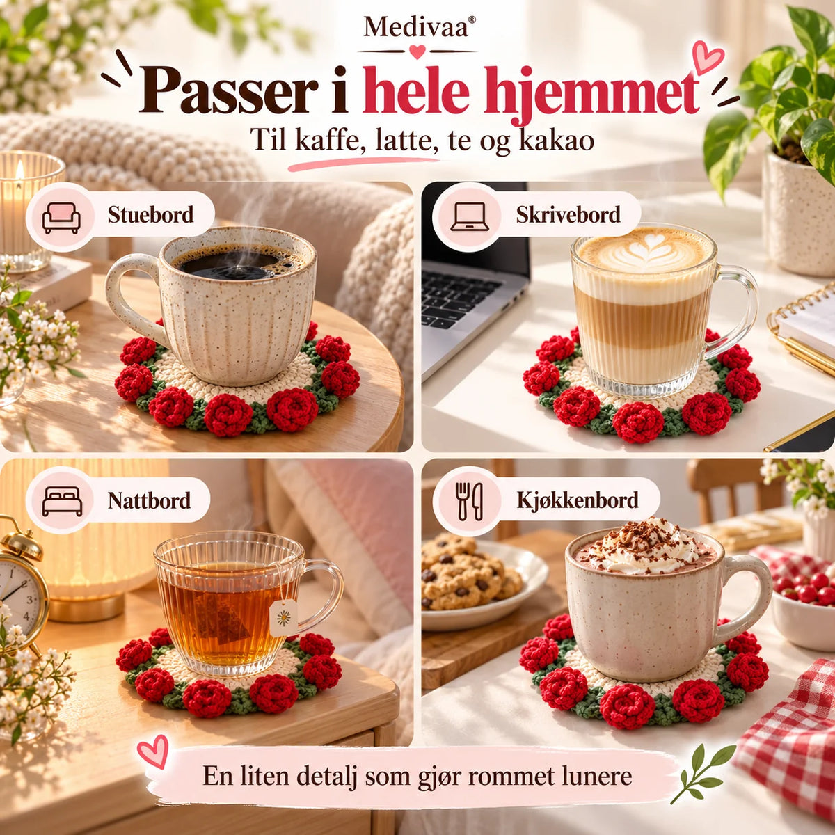 Handgefertigte Untersetzer aus Garn mit Blumenmuster