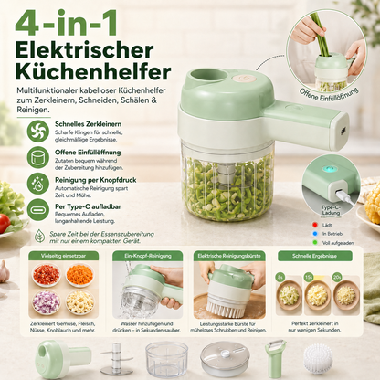 4-in-1-Set aus manuellem und elektrischem Gemüseschneider – Multifunktionale Akku-Küchenmaschine🥕🍳