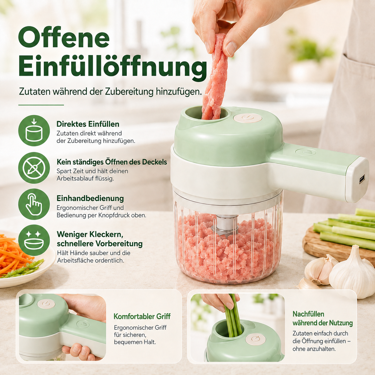4-in-1-Set aus manuellem und elektrischem Gemüseschneider – Multifunktionale Akku-Küchenmaschine🥕🍳