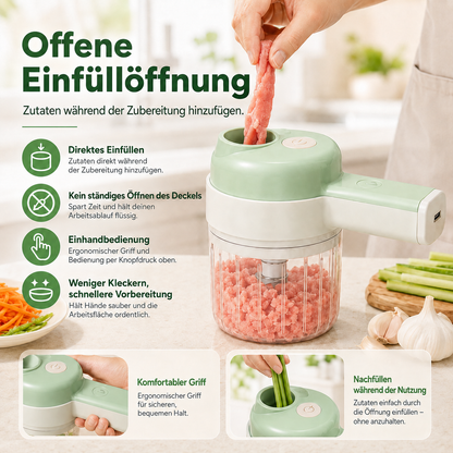 4-in-1-Set aus manuellem und elektrischem Gemüseschneider – Multifunktionale Akku-Küchenmaschine🥕🍳