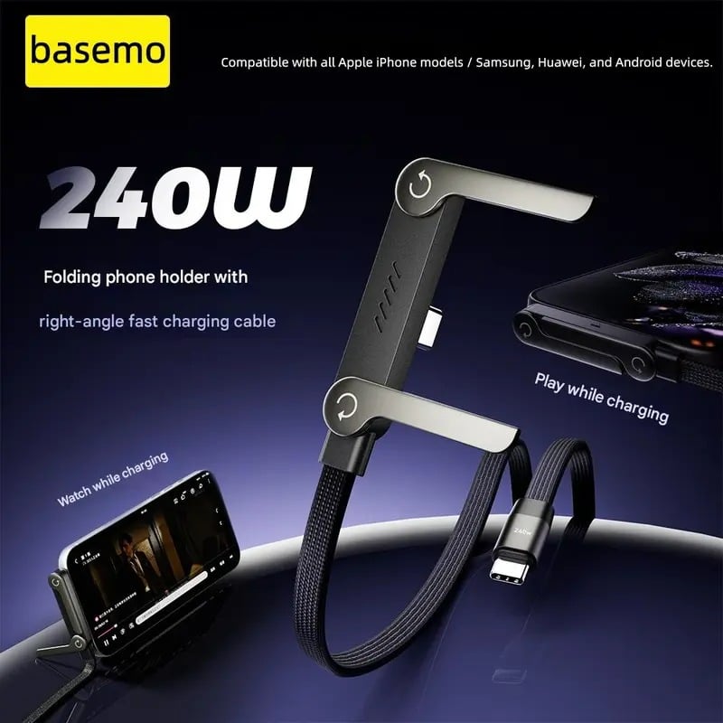 💎 2-in-1 Geflochtenes Schnellladekabel mit Integrierter Handyhalterung – 240W Ultra-Fast, T-förmig & Kabelsalat-frei 🔋📱