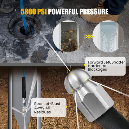 🚿 ⚡ 5800 PSI Abflussreinigungsset – Rotierende Düse, verstärkter Schlauch & effektive Rohrreinigung 🛠️