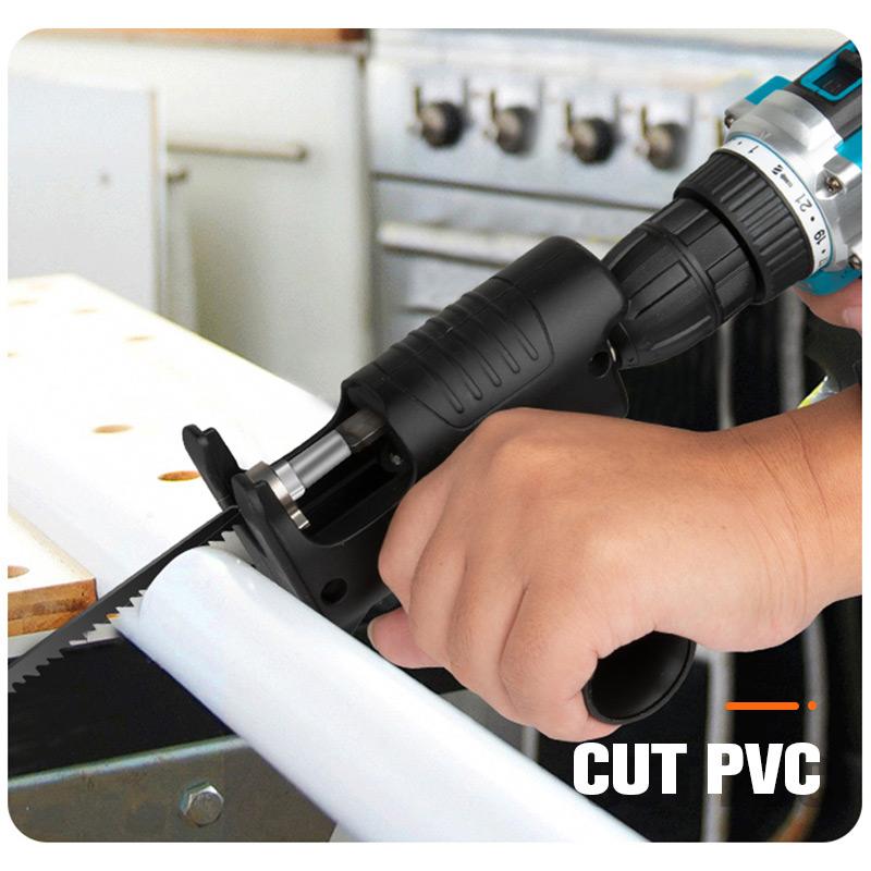 💥 50% Rabatt! 🔧 Säbelsäge-Adapter für Bohrmaschinen – verwandelt Bohrer in Säge. Stahl-Sägeblatthalter, ergonomischer Griff. Inklusive 3 Sägeblätter (Holz, Metall, Kunststoff). Max. Aufnahme Ø 10 mm ⚡