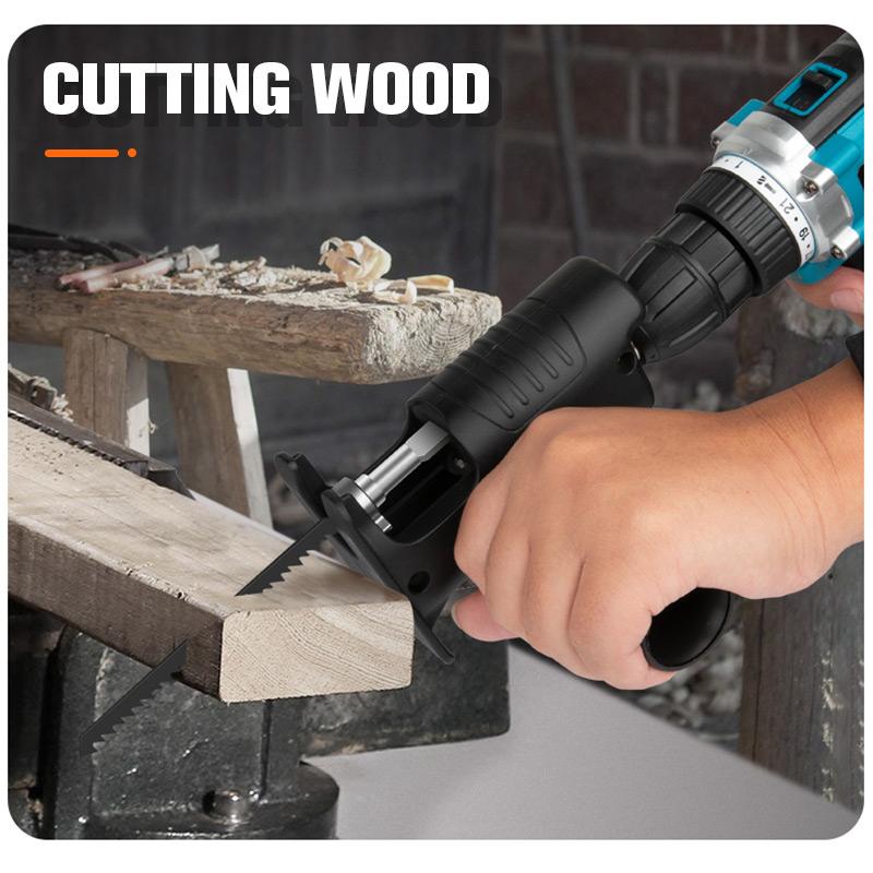 💥 50% Rabatt! 🔧 Säbelsäge-Adapter für Bohrmaschinen – verwandelt Bohrer in Säge. Stahl-Sägeblatthalter, ergonomischer Griff. Inklusive 3 Sägeblätter (Holz, Metall, Kunststoff). Max. Aufnahme Ø 10 mm ⚡