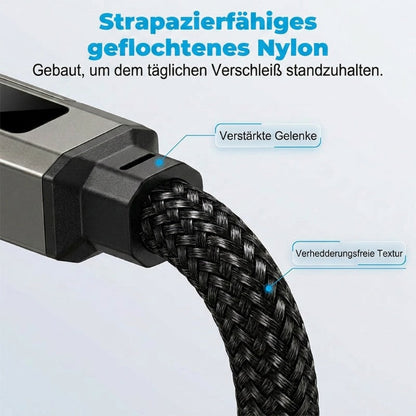 🔌 4-in-1 Ladekabel mit Digitalanzeige & Schlüsselanhänger – schnellladend, knickfest & kompakt