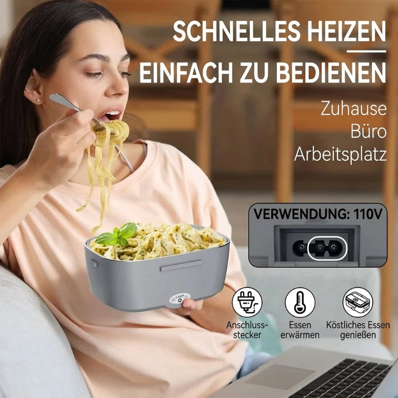Tragbarer Selbstheizender Essenswärmer - Duale Stromversorgung (220V Stecker/12V Auto) - Mit Isoliertasche - Ideal für Pendler, Camping & Arbeitsplatz