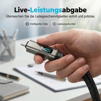 🔌 4-in-1 Ladekabel mit Digitalanzeige & Schlüsselanhänger – schnellladend, knickfest & kompakt