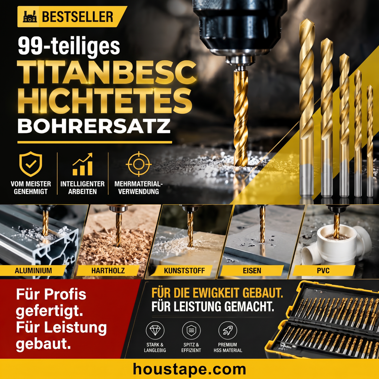 🔥Nur für kurze Zeit: 50 % Rabatt!🔧 Hocheffizientes Werkzeug, das von erfahrenen Handwerkern geschätzt wird! Direkt vom Hersteller: 99-teiliges Set titanbeschichteter Bohrer.