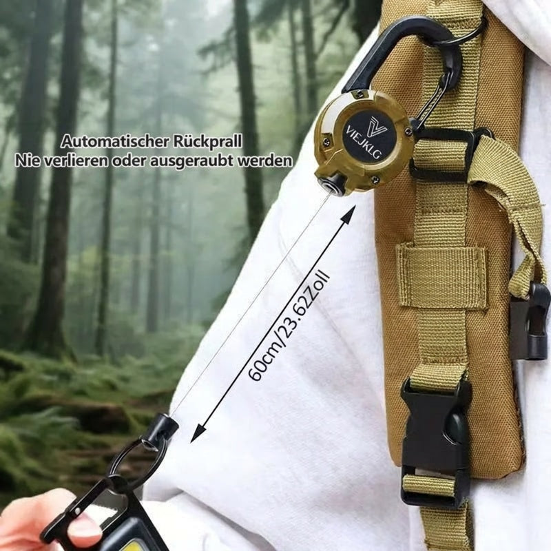 🔥🎁 1+1 GRATIS!! 🥳🏆3-in-1-Multifunktions-Schlüsselanhänger mit einziehbarem Zugseil, robuster Stahlseilschnalle und praktischem Werkzeug für Outdoor-Sportarten💪🧗