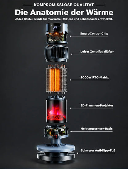 🔥[Nur 1 kWh pro Woche] Premium 3D-Kamin Heizlüfter | 3 Sek. Schnellheizung | A+++ KI-Energiesparmodus
