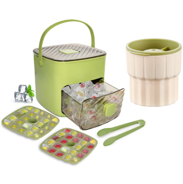 🧊Tragbarer Eisbereiter mit Deckel und Aufbewahrungsbox (48 Eiswürfel).