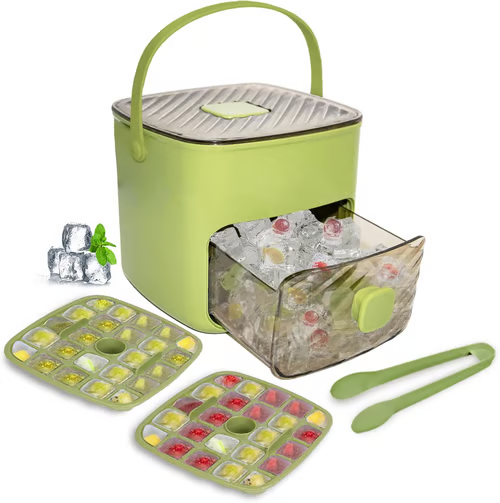 🧊Tragbarer Eisbereiter mit Deckel und Aufbewahrungsbox (48 Eiswürfel).
