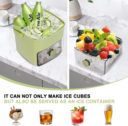 🧊Tragbarer Eisbereiter mit Deckel und Aufbewahrungsbox (48 Eiswürfel).