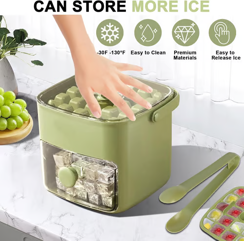 🧊Tragbarer Eisbereiter mit Deckel und Aufbewahrungsbox (48 Eiswürfel).