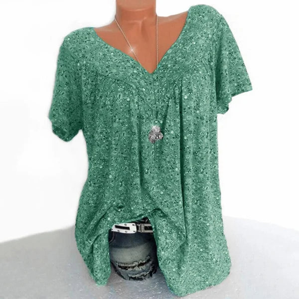 🌞Frühlingserwachen: 55% Rabatt!🌸Damen Kurzarmbluse mit Frühlingsblumenprint: V-Ausschnitt & lockere Passform – Atmungsaktiv, knitterfrei & figurschmeichelnd für Frühling & Sommer