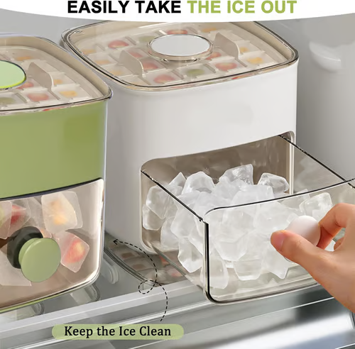 🧊Tragbarer Eisbereiter mit Deckel und Aufbewahrungsbox (48 Eiswürfel).