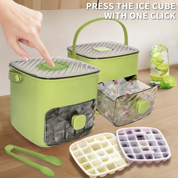 🧊Tragbarer Eisbereiter mit Deckel und Aufbewahrungsbox (48 Eiswürfel).