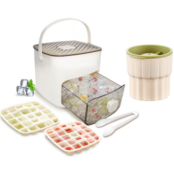 🧊Tragbarer Eisbereiter mit Deckel und Aufbewahrungsbox (48 Eiswürfel).