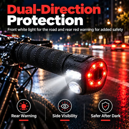 🔥HEISSER VERKAUF🔥🚴 (Paar) Zwei-Wege-Lenkersicherheitsleuchten – USB-wiederaufladbare Vorder- und Rücklichter mit versteckter Lenkerendenmontage