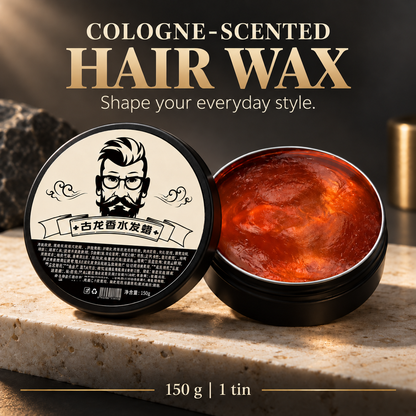Cologne-scented hair styling wax in a black tin, 150 g