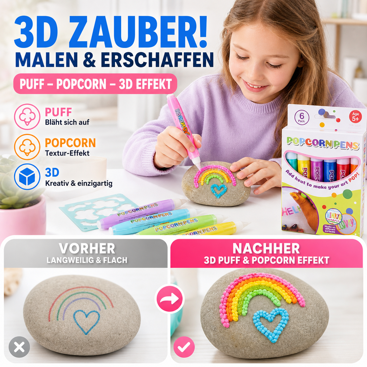 🥳HEISSER SALE 2026🥳💞50.000+ VERKAUFT!🎄🎁Magische Popcorn-Stifte mit Blaseneffekt, wärmeaktivierte Popcorn-Stifte, DIY-3D-Kunstmarker für Kinderbastelprojekte