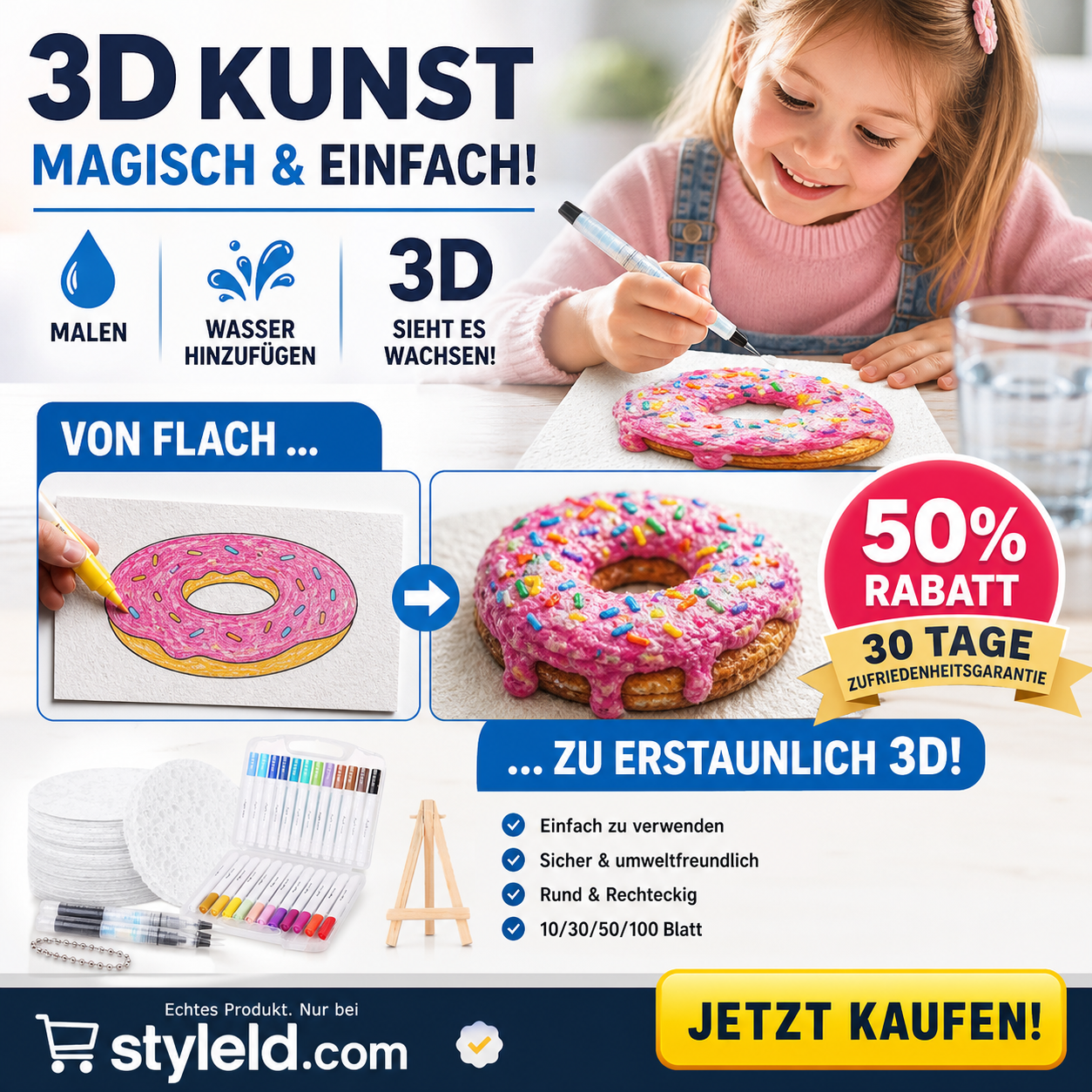 🎄✨3D-Kunstpapier | Zeichnen – Wasser hinzufügen – Aufblasen – Kreativer Spaß für Groß und Klein🎁