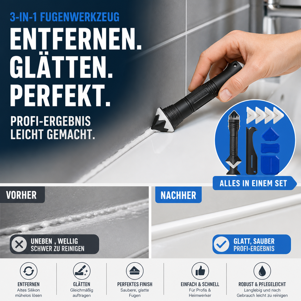 🔧 50% RABATT! 🔥 3-in-1 Fugenwerkzeug - Profi Fugenglättwerkzeug für perfekt glatte Fugen🎁