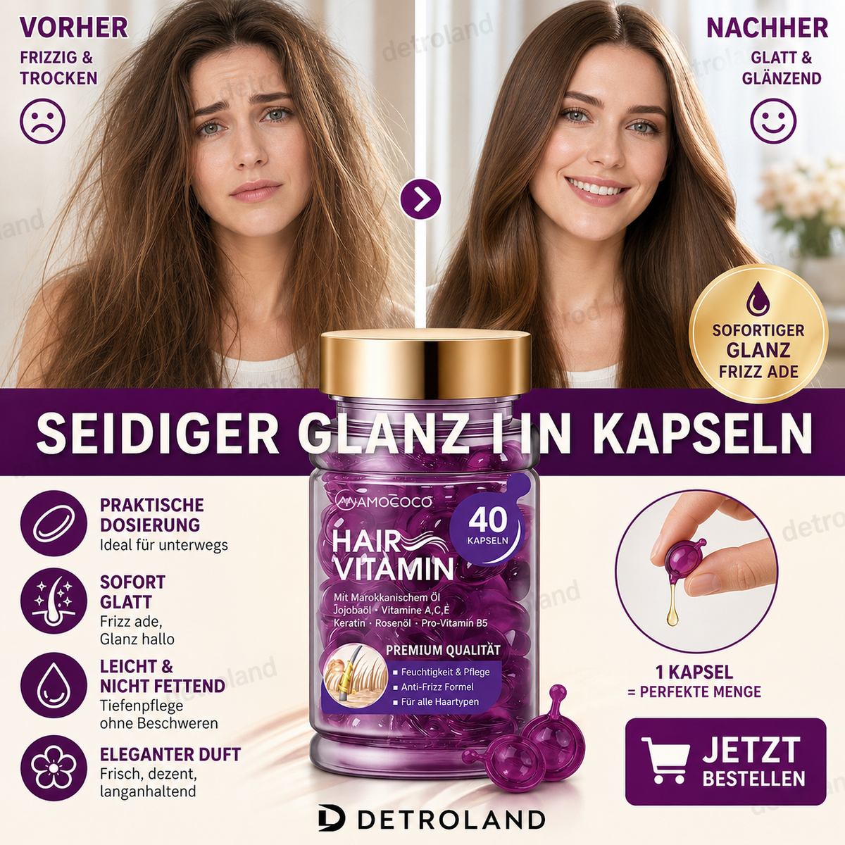 ✨ Haarmaske in Kapseln – 40 Kapsel, sofortiger Glanz & Anti-Frizz! 💎🌿